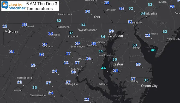 December 3 weather temperatures Thursday morning