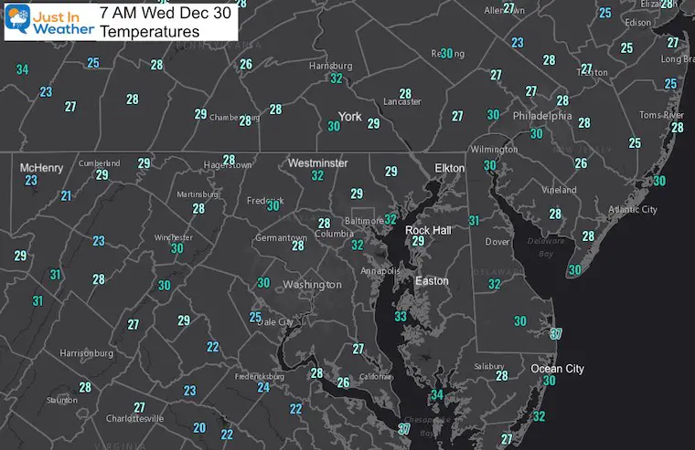 December 30 weather temperatures Wednesday morning