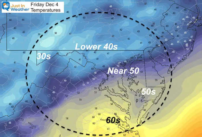 December 4 weather temperatures Friday afternoon