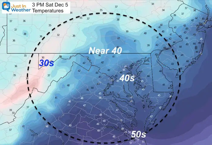 December 4 weather temperatures Saturday afternoon