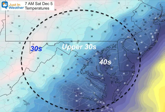 December 4 weather temperatures Saturday morning