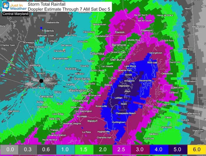 December 5 storm rain totals Central Maryland