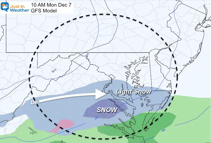 December 6 weather snow Monday 10AM GFS