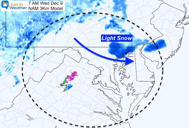 December 7 weather snow Wednesday NAM