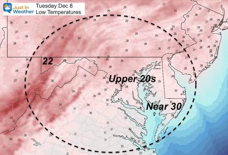 December 7 weather temperatures Tuesday morning