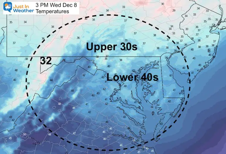 December 9 weather Wednesday temperatures afternoon