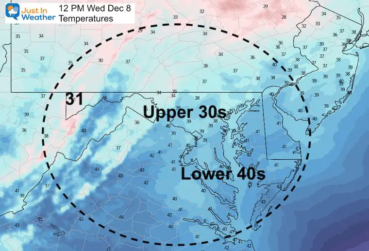 December 9 weather Wednesday temperatures noon