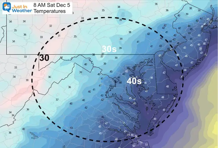 Decmeber 4 weather temperature Saturday morning