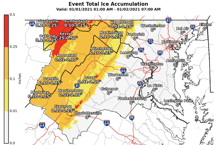 Ice Storm Accumulation New Years Day January 1 Maryland