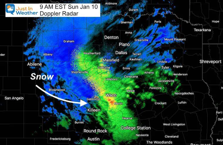 January 10 weather snow radar 9 AM Texas