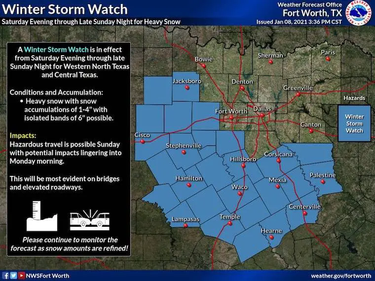 January 10 winter storm watch texas