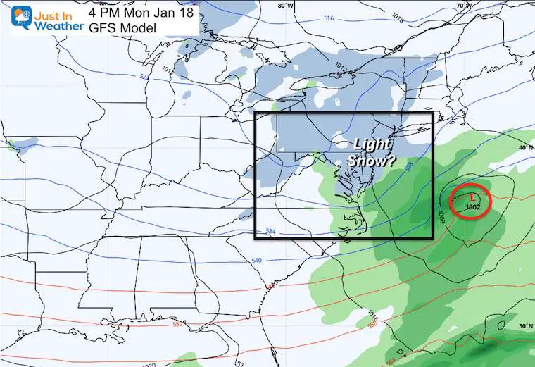 January 12 weather next Monday snow rain eastern US