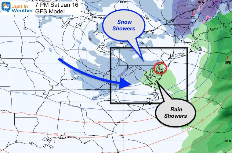 January 12 weather snow rain Saturday evening January 16