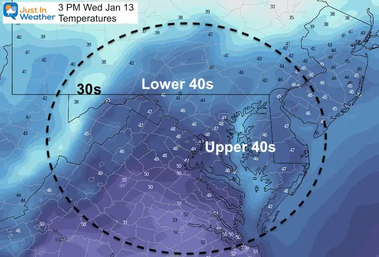 January 12 weather temperatures Wednesday afternoon