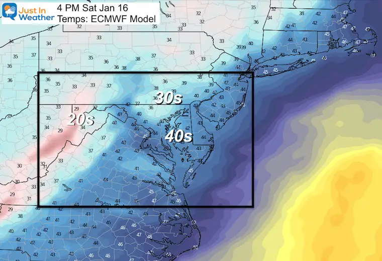 January 13 temperatures Saturday afternoon