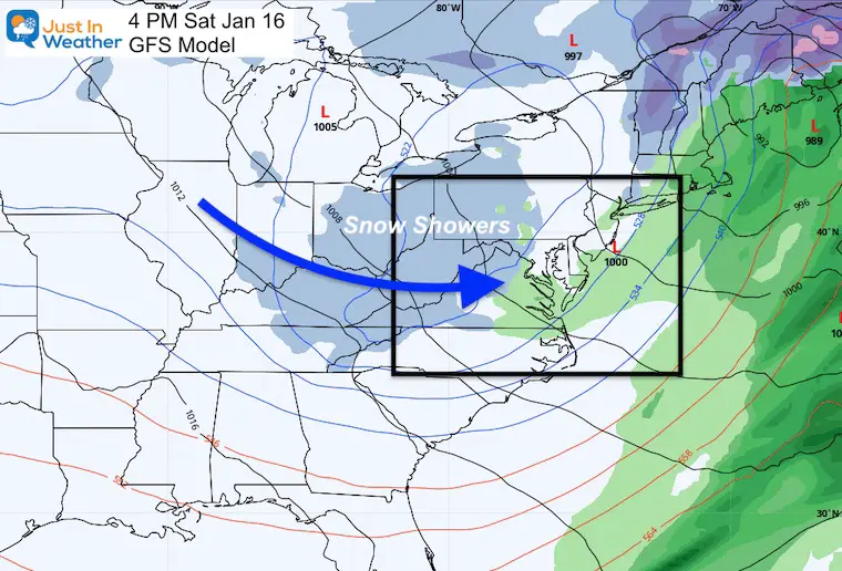 January 13 weather Saturday afternoon snow rain GFS