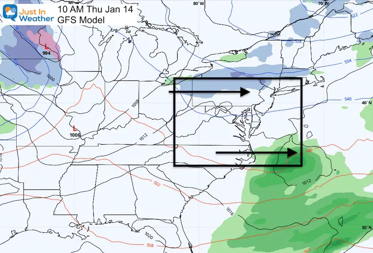 January 13 weather Thursday rain snow