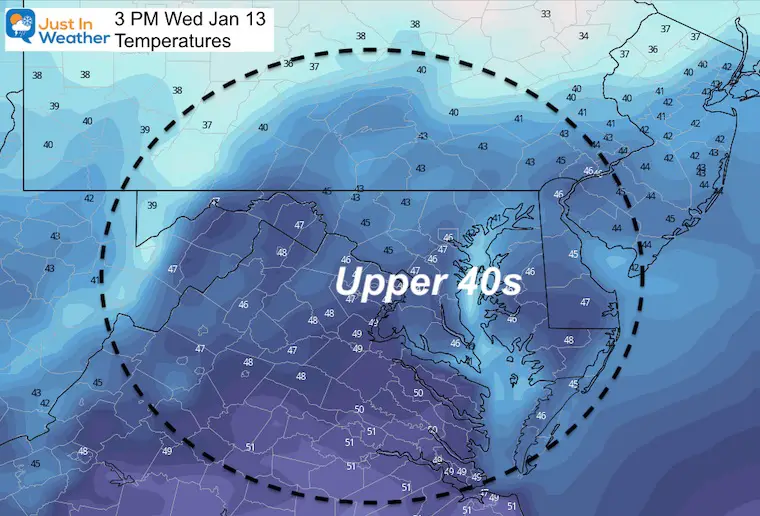 January 13 weather temperatures Wednesday afternoon