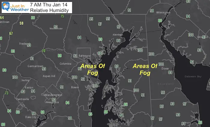 January 14 weather fog Thursday morning