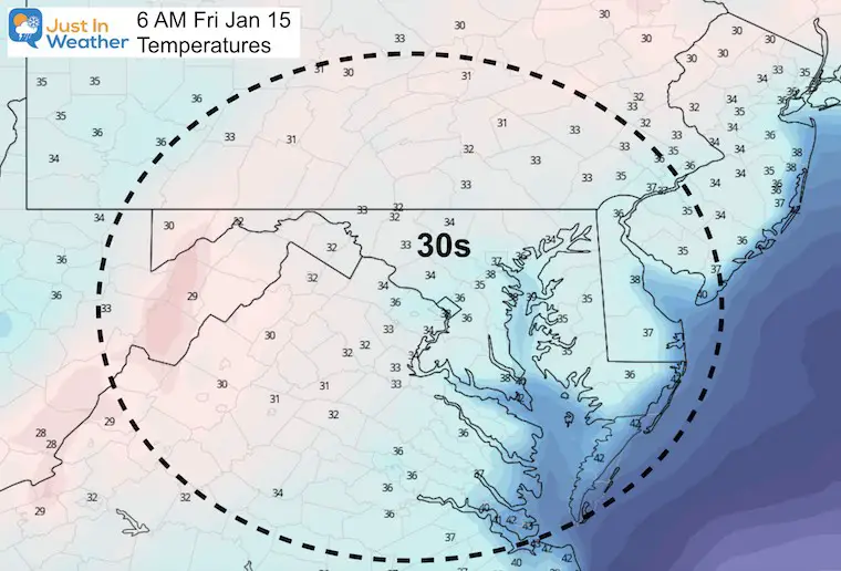 January 14 weather temperatures Friday morning