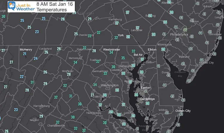 January 16 weather temperatures Saturday morning