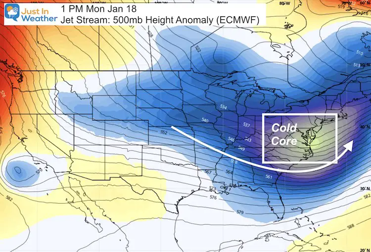 January 17 weather jet stream Monday