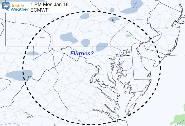 January 17 weather snow flurries Monday