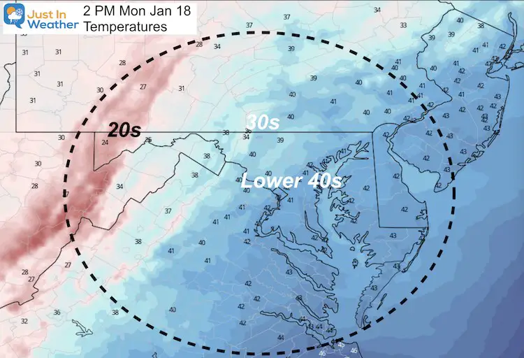 January 17 weather temperatures Monday afternoon