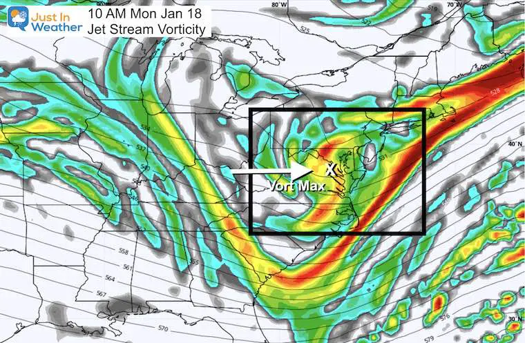 January 18 MLK Day weather Jet Stream Vorticity