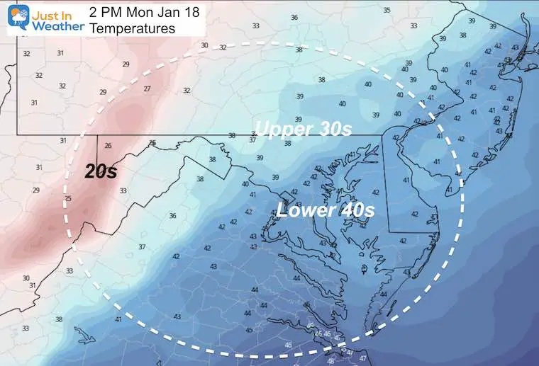 January 18 MLK Day weather temperatures Monday