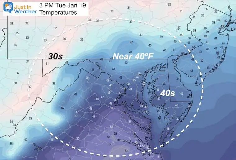 January 18 MLK Day weather temperatures Tuesday