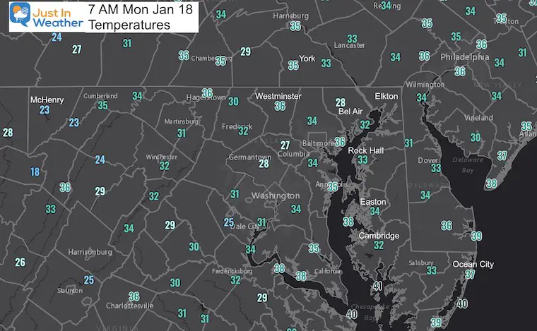 January 18 weather MLK Day morning temperatures