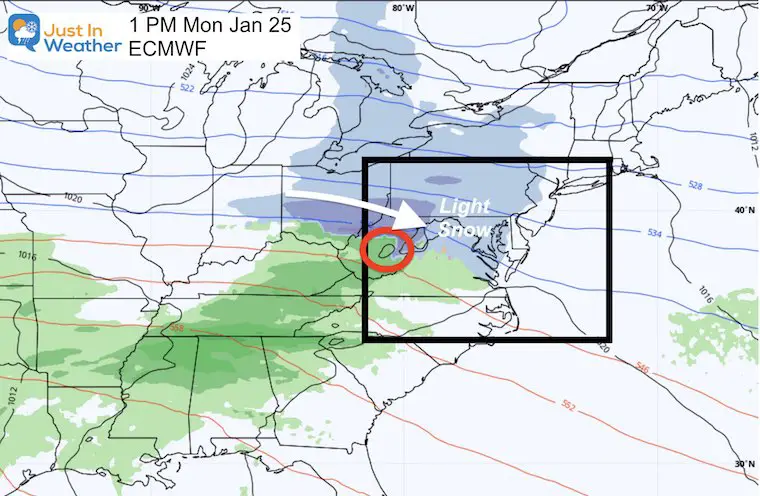 January 18 weather snow next Monday ECWMF