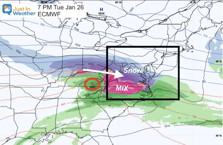 January 18 weather snow next Tuesday ECWMF