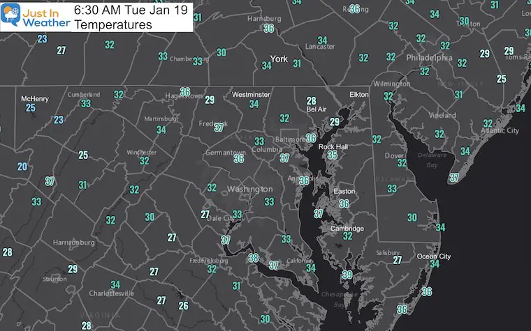 January 19 weather Tuesday morning temperatures
