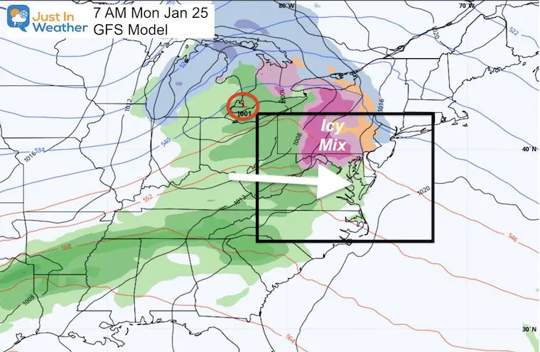 January 19 weather snow ice rain next Monday GFS