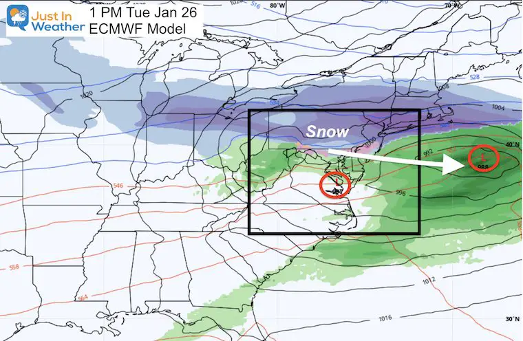 January 19 weather snow ice rain next Tuesday Euro PM