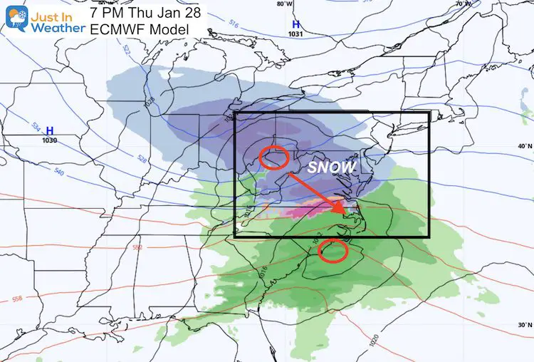 January 20 weather snow storm next Thursday ECMWF