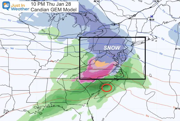 January 20 weather snow storm next Thursday GEM