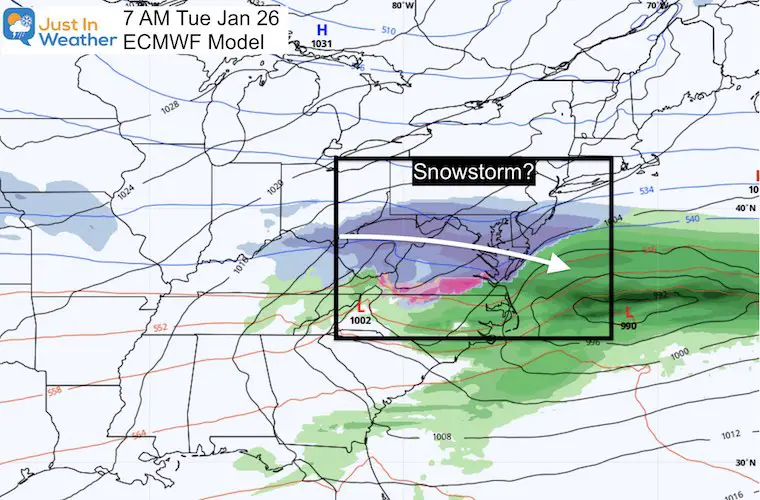 January 20 weather winter storm next Tuesday ECMWF