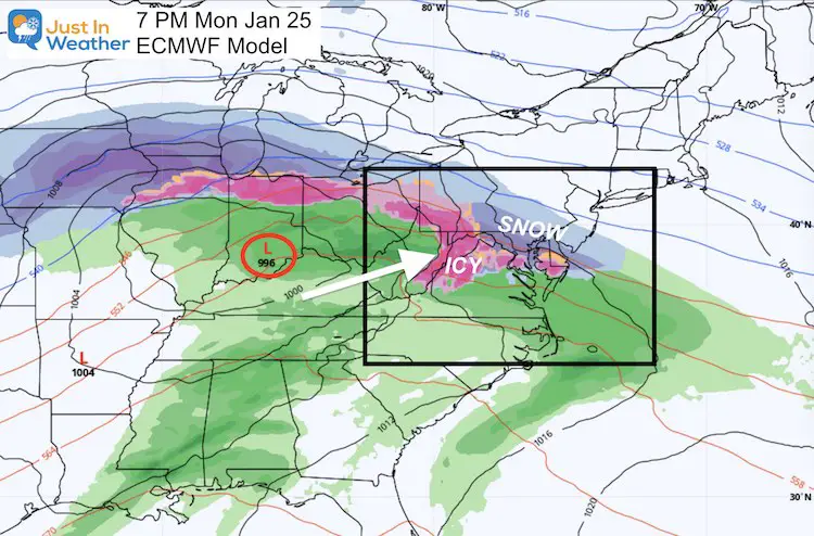 January 21 weather snow ice Monday evening