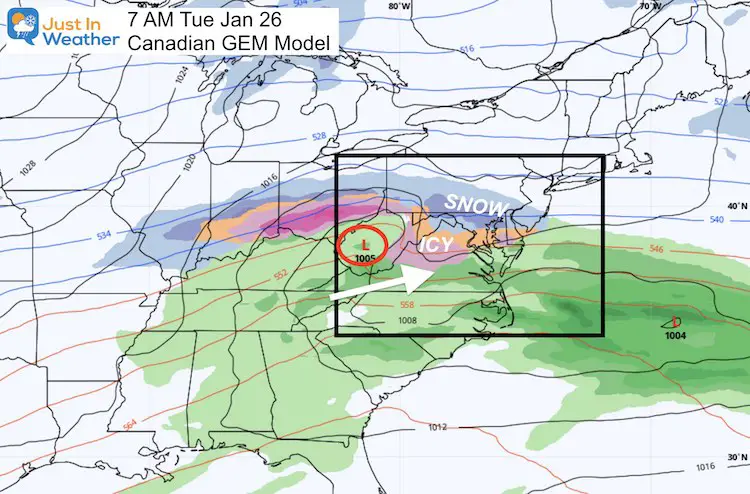 January 21 weather snow ice next Tuesday Canadian