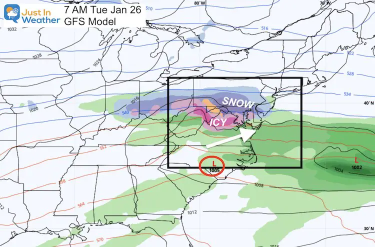 January 21 weather snow ice next Tuesday GFS