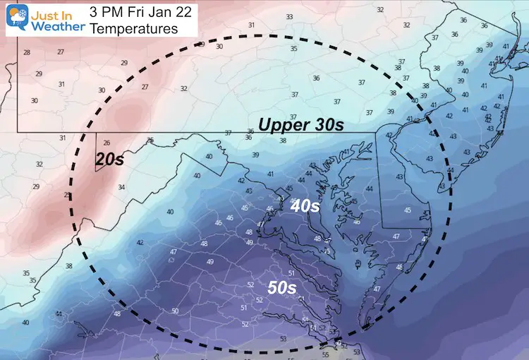 January 21 weather temperatures Friday afternoon