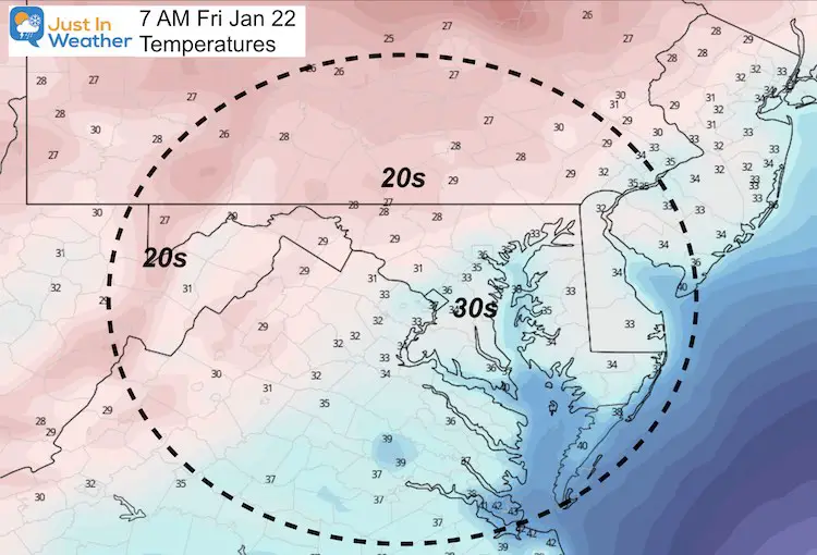 January 21 weather temperatures Friday morning