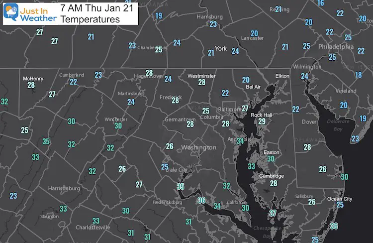 January 21 weather temperatures Thursday morning