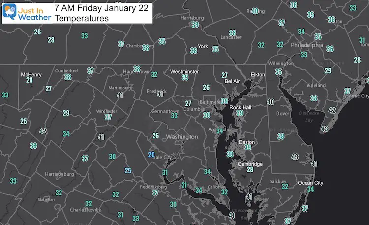 January 22 Weather Temperatures Friday Morning