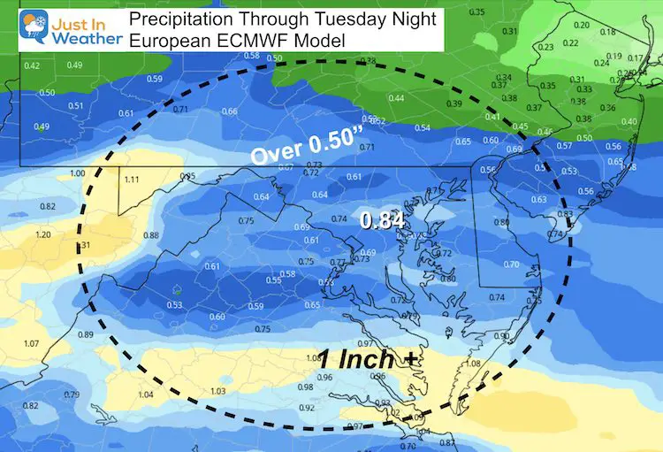 January 22 weather snow ice rain storm total ECMWF