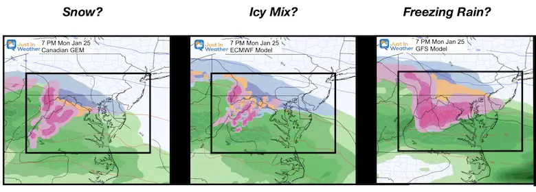 January 22 weather snow ice storm Monday