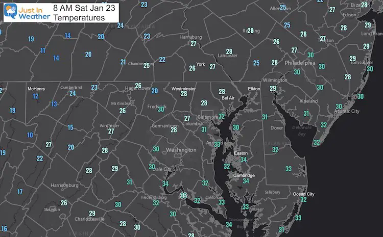 January 23 weather temperatures Saturday